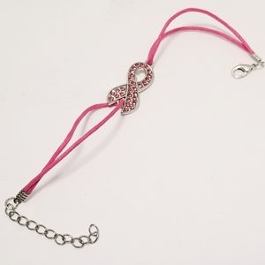 Pink Ribbon Crystal Paved Charm Wax Rope